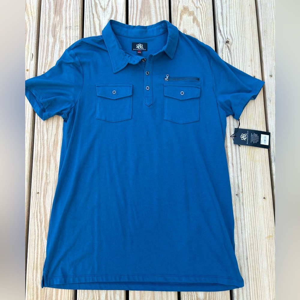 Rock & Republic Short Sleeve Polo Shirt Dark Blue‎ Mens Sz XLT NEW WITH TAGS